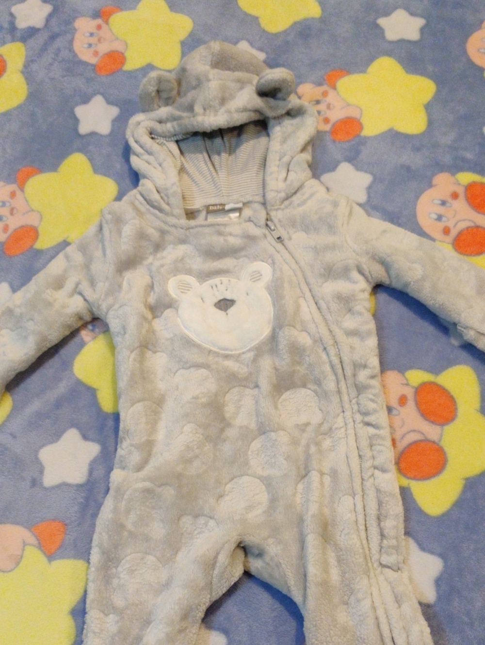 Plush Grey Bear Hooded Baby Pajamas